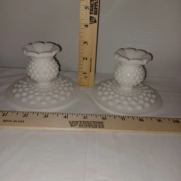 Fenton Set Of White Hobnail Milk Glass Candle Holders Vintage Collectible - Picture 2 of 8